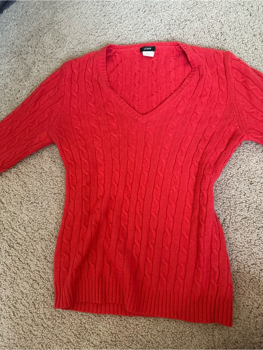 J. Crew Women's Cable Knit V-Neck Sweater - Coral